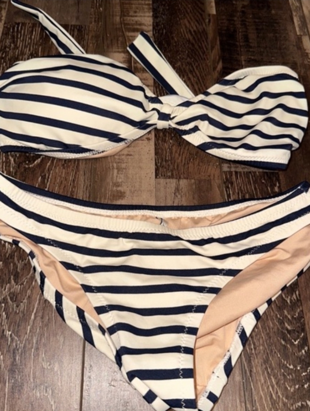 J. Crew Navy/Cream Striped Bikini